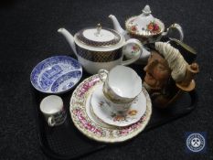 A tray of Royal Doulton character jug - Athos, Crown Derby Old Country Roses teapot,