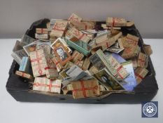 A box of large quantity of Players and Gallaghers cigarette boxes and cards