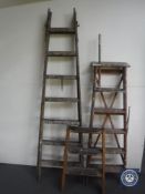 Three sets of wooden folding steps