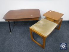 A 1970's teak cutlery coffee table and a teak telephone table