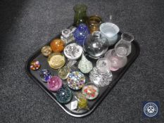 A tray of glass ware - paperweights, animal ornaments,