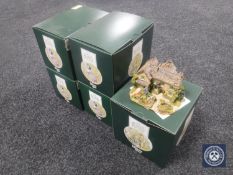 Five boxed Lilliput Lane The World of Beatrix Potter figures including Hill Top, Bridge House,