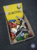 A box of mid 20th century and later die cast vehicles - Dinky Bedford van, Batman helicopter,