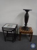 A nest of three oak tiled topped tables,