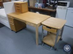 An Ikea pine two drawer desk, filing chest,