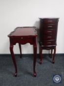 A Thomas Pacconi shaped occasional table with pull out slides and a similar jewellery chest