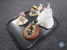 A tray of Coalport figure Melanie, Border Fine Arts figure - two collie puppies,