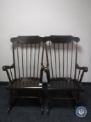 A pair of spindle back rocking chairs