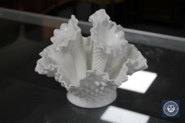 A Victorian white glass three-way epergne