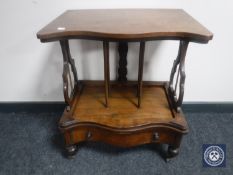 A Victorian walnut Canterbury fitted a drawer