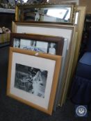 Seven framed pictures depicting Marilyn Monroe and Audrey Hepburn together with three gilt framed