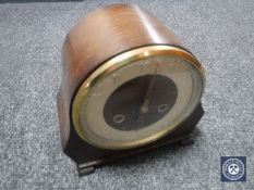 An oak cased Smiths mantel clock with pendulum and key