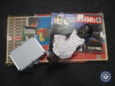 A set of aluminium cased poker chips together with a mid 20th century plastic doll,