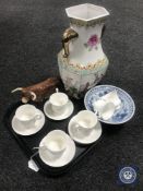 A tray of Japanese vase, blue and white bowl,