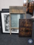 A pine framed glass washboard together,