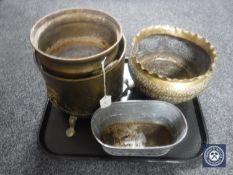 Three brass planters together with one other