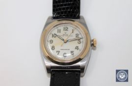 A gents vintage stainless steel and gold Rolex Oyster Perpetual 'bubbleback' wristwatch