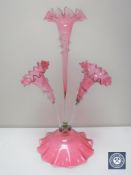A Victorian three way ruby glass epergne CONDITION REPORT: Chip to rim of one