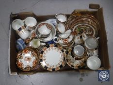 A box of boxed pair of Bohemia crystal tumblers, Victorian Imari part tea service,