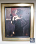 A textured print of a lady smoking a cigarette