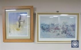 A limited edition colour print of a Spitfire, signed David and numbered 148/1000,