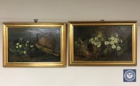 Early 20th century British School, still life of flowers and pottery,