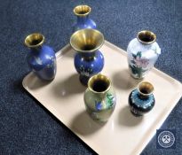 A pair of Chinese cloisonne baluster vases and four single vases