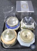 A tray of four china biscuit barrels,