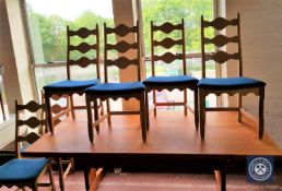 A set of six blonde oak dining chairs