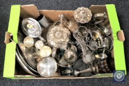 A box containing a collection of silver plated wares