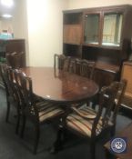 A ten-piece inlaid mahogany dining room suite comprising of display unit,