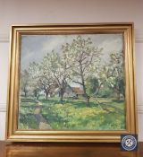 Twentieth century school : rural farm, oil on canvas, 60 cm x 54 cm, indistinctly signed.