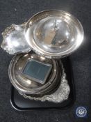 A tray of silver plated wares,