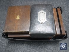 A box of empty oak cutlery boxes,