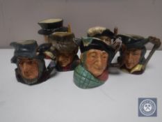 Four small Royal Doulton character jugs - The Poacher, Rip Van Winkle,