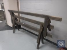 Three vintage wooden trestle stands