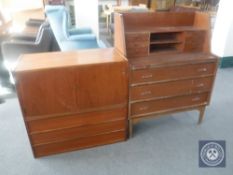 A mid 20th century Danish teak linen chest together with a Danish teak bureau