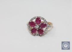 A 9ct gold ruby and diamond ring,