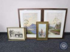 A pair of framed A Wylie watercolours - cottage and landscape,