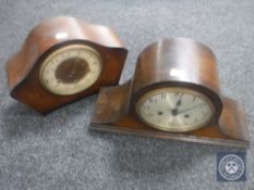 Two oak mantel clocks