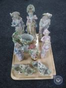 A tray of ten continental bisque figures and figural vases