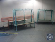 Three mid 20th century metal school changing room stands,