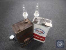 Two vintage oil cans converted into table lamps