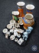 A tray of Goss china, three Crown Ducal Art Deco vases, two Hornsea vases,