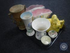 A tray of Maling vases and candlesticks,