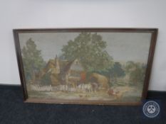 An oak framed tapestry - rural scene