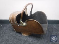 A Victorian copper and brass swing handled coal receiver
