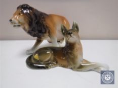A Royal Dux lion and a dog (2)