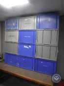 Twelve plastic storage boxes