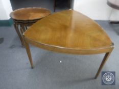 A nest of three walnut pie crust edge occasional tables together with a walnut Art Deco coffee
